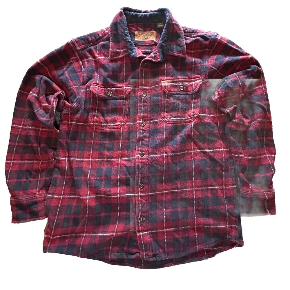Orvis Fleece Lined Flannel Shirt Jacket Men's Medium Shacket Red‎ Black Plaid